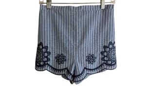 Flying Tomato Blue Stripe Embroidered Shorts High Rise Elastic Waist Small